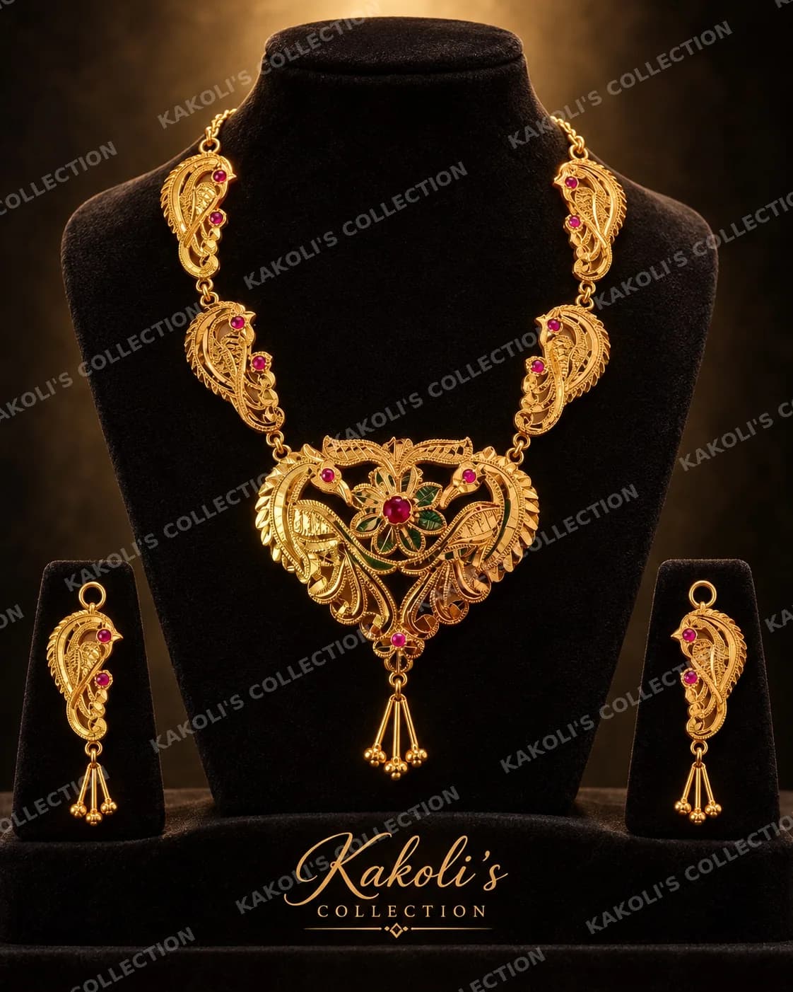 Gold Bird Motif Necklace Set – Assamese jewellery by Kakoli's Collection