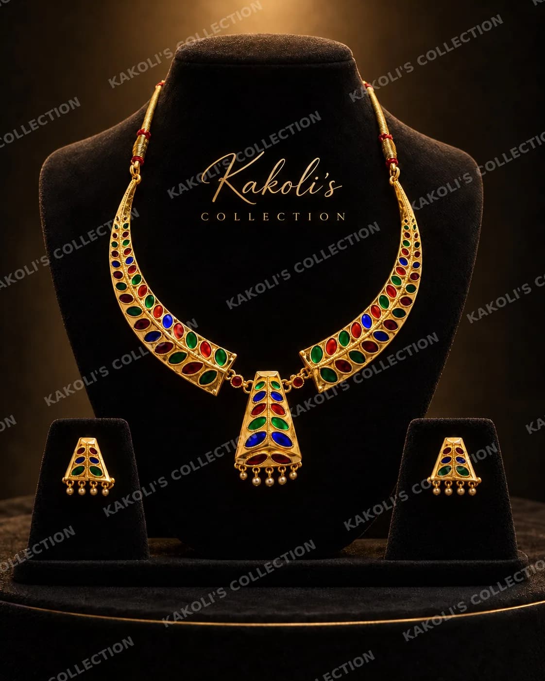 Dhansira Collar with Multicolour Stones – Assamese jewellery by Kakoli's Collection