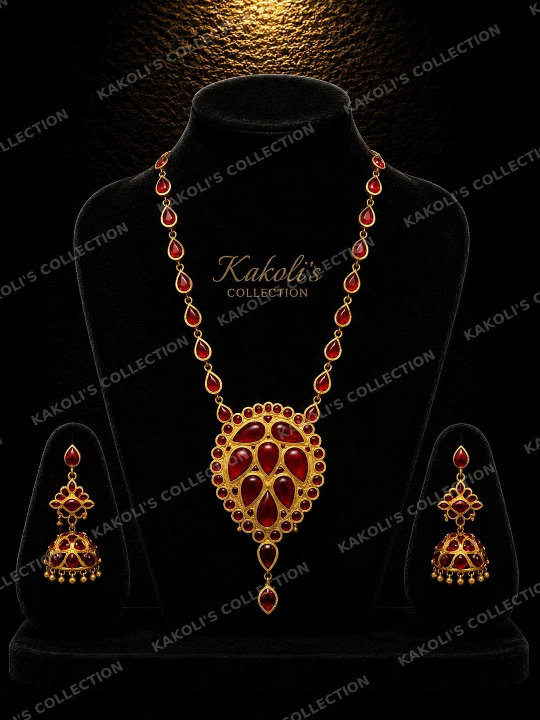 Red Dugdugi with Stone-Link Chain & Jhumkas – Assamese jewellery by Kakoli's Collection