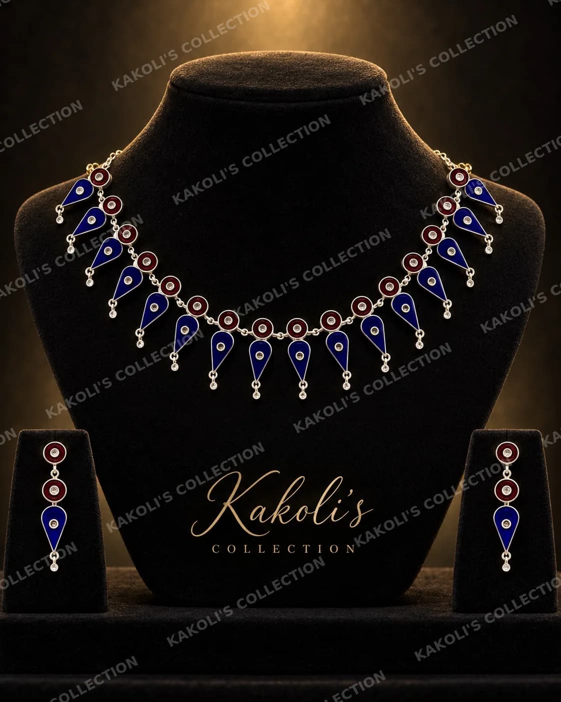 Blue Teardrop Golpata – Assamese jewellery by Kakoli's Collection