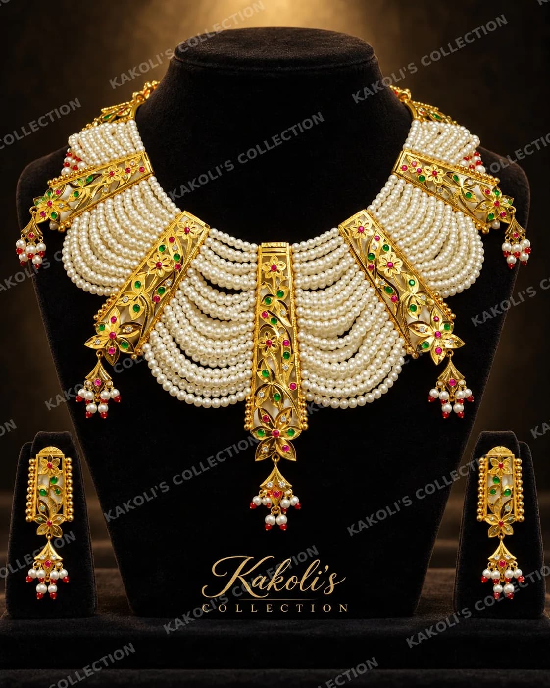 Multi-Strand Pearl Bridal Golpata – Assamese jewellery by Kakoli's Collection