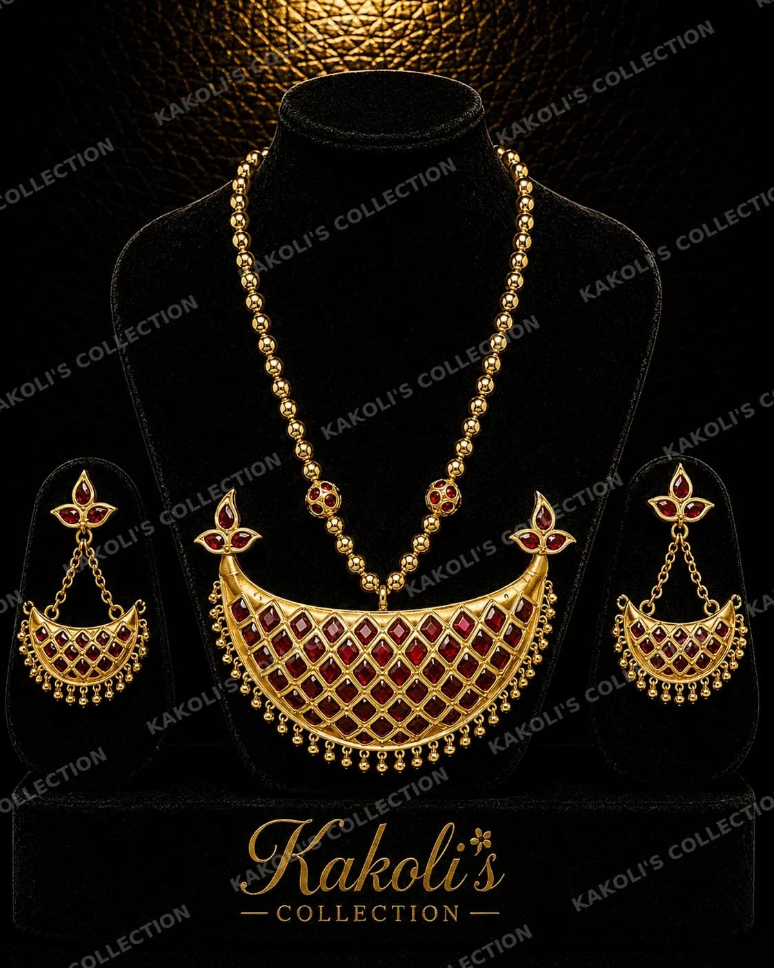 Red Lattice Junbiri on Gold Bead Chain – Assamese jewellery by Kakoli's Collection