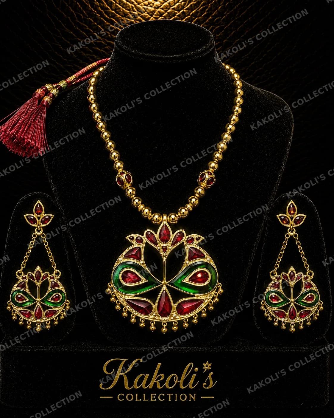 Green & Red Lokaparo with Maroon Tassel – Assamese jewellery by Kakoli's Collection