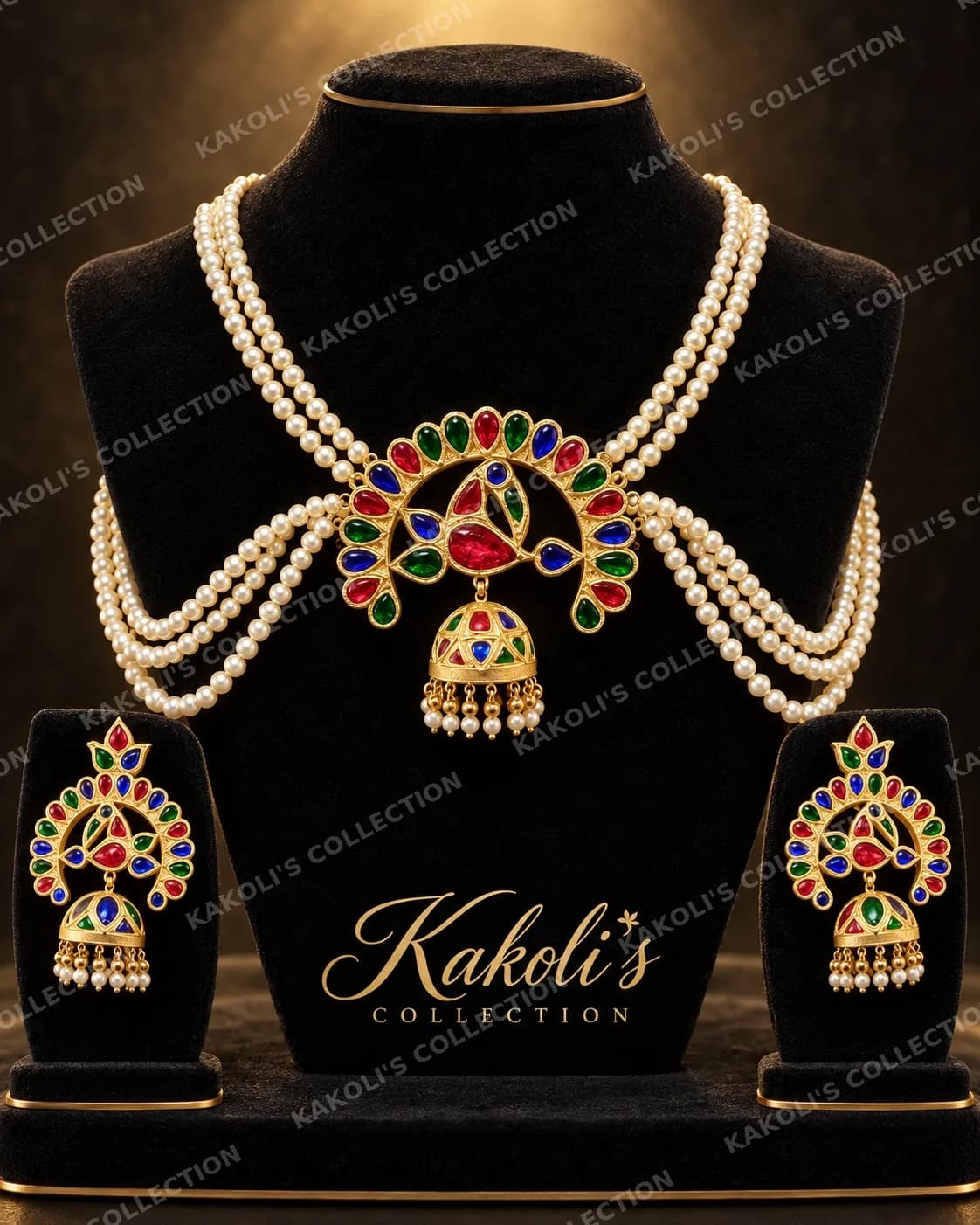 Multicolour Peacock Pearl Set – Assamese jewellery by Kakoli's Collection
