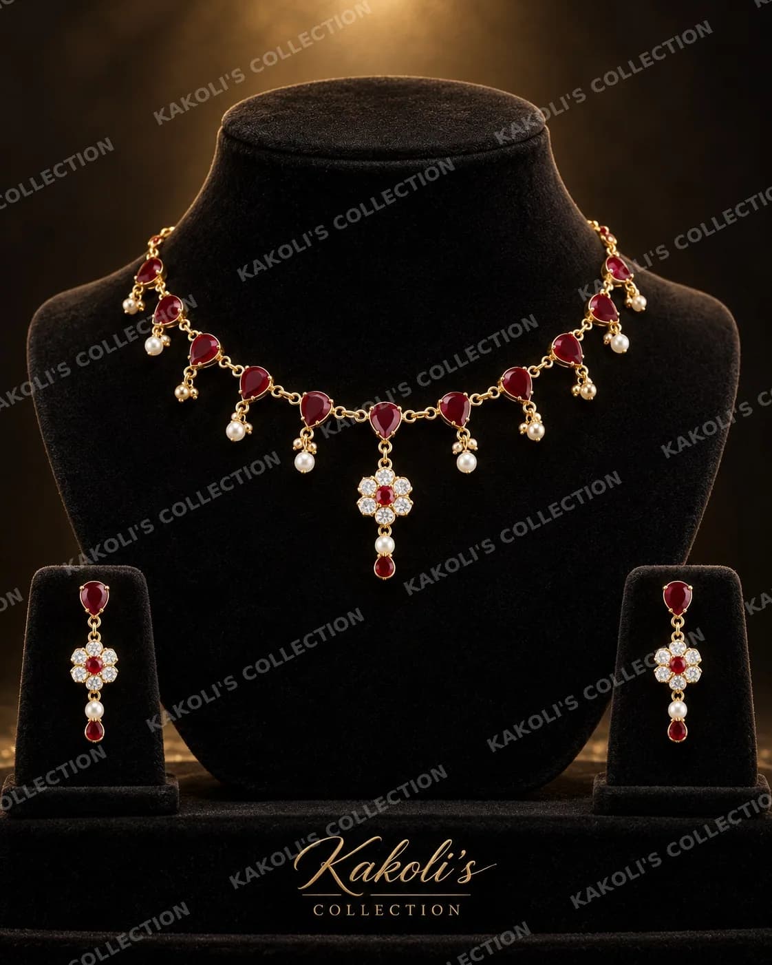 Ruby Teardrop Golpata with Pearls – Assamese jewellery by Kakoli's Collection