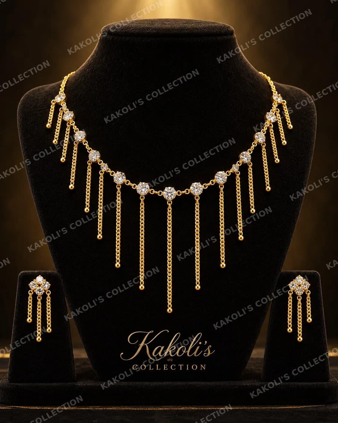 Gold Chain Fringe Golpata with Crystals – Assamese jewellery by Kakoli's Collection