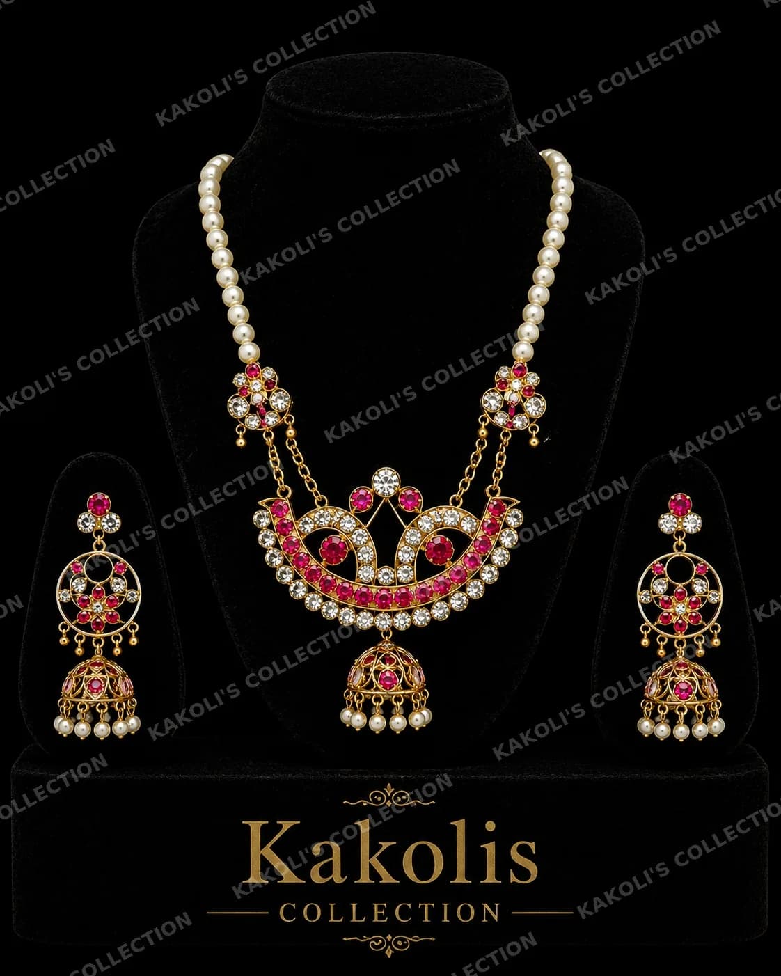 Peacock Golpata with Pearl Strand & Jhumkas – Assamese jewellery by Kakoli's Collection