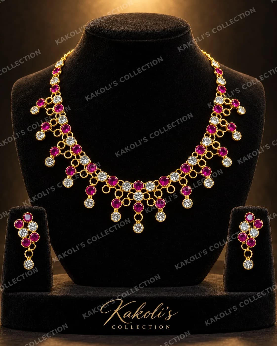 Pink & White Stone Drop Golpata – Assamese jewellery by Kakoli's Collection