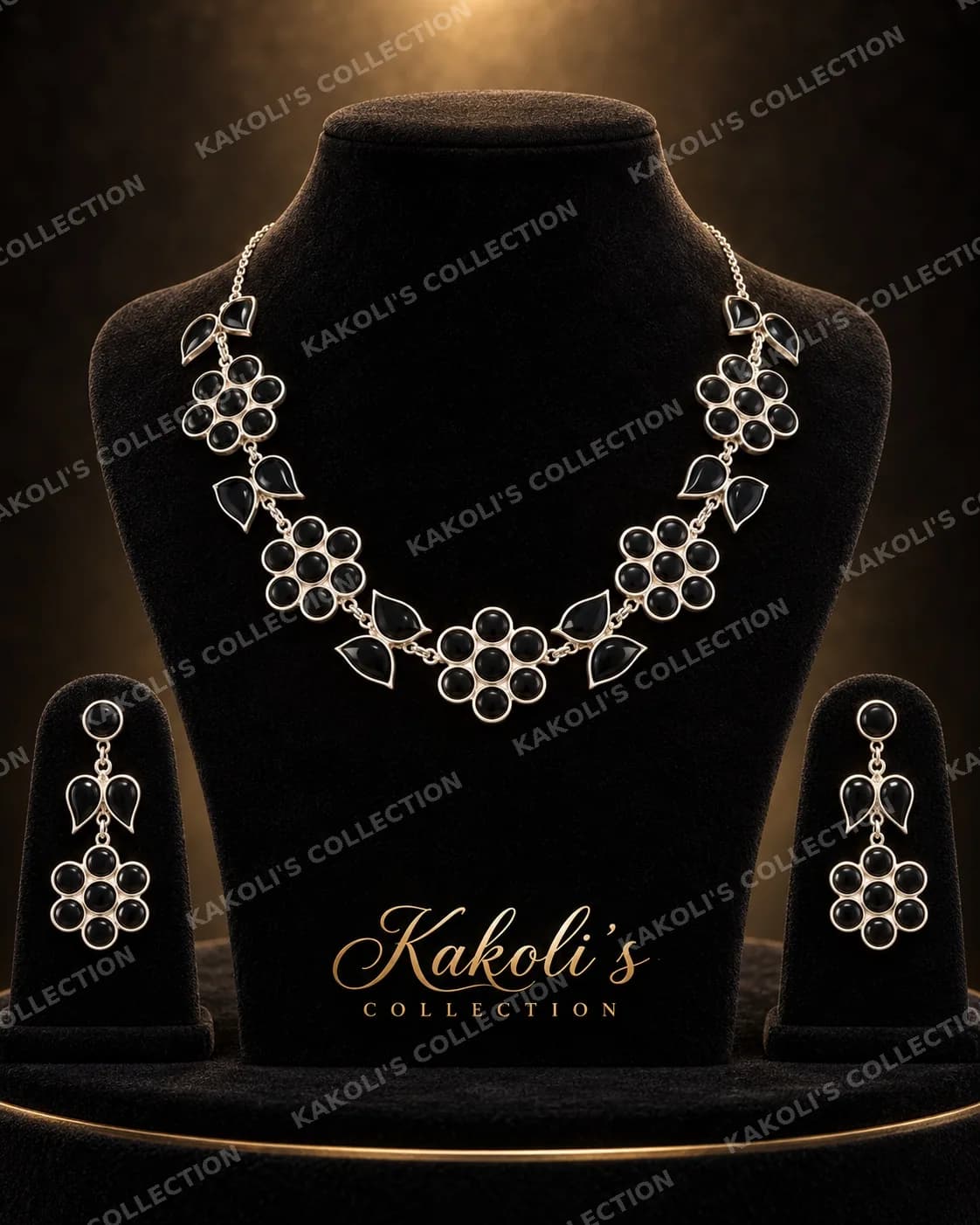 Black Stone Flower Golpata – Assamese jewellery by Kakoli's Collection